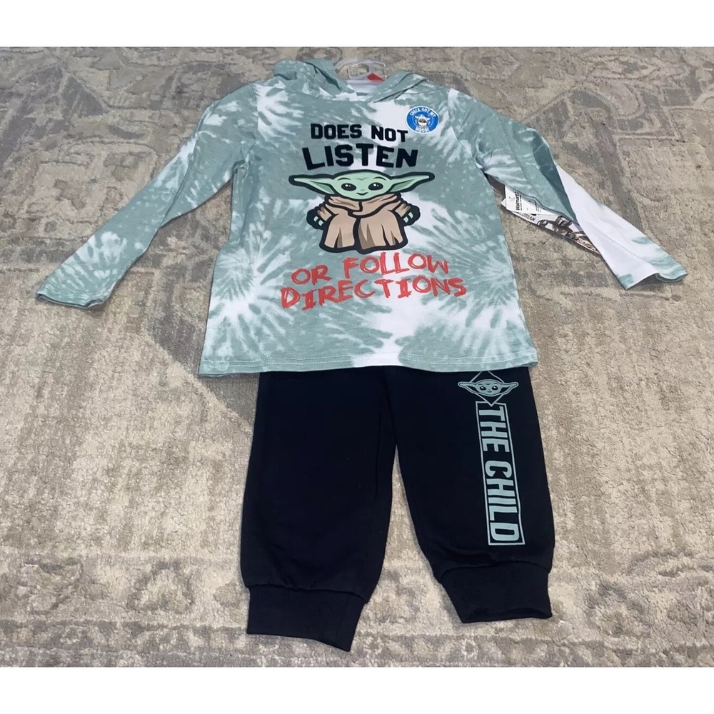 New Disney Star Wars Yoda Sweats Pants And‎ Shirt Hoodie Youth Boys Size 5